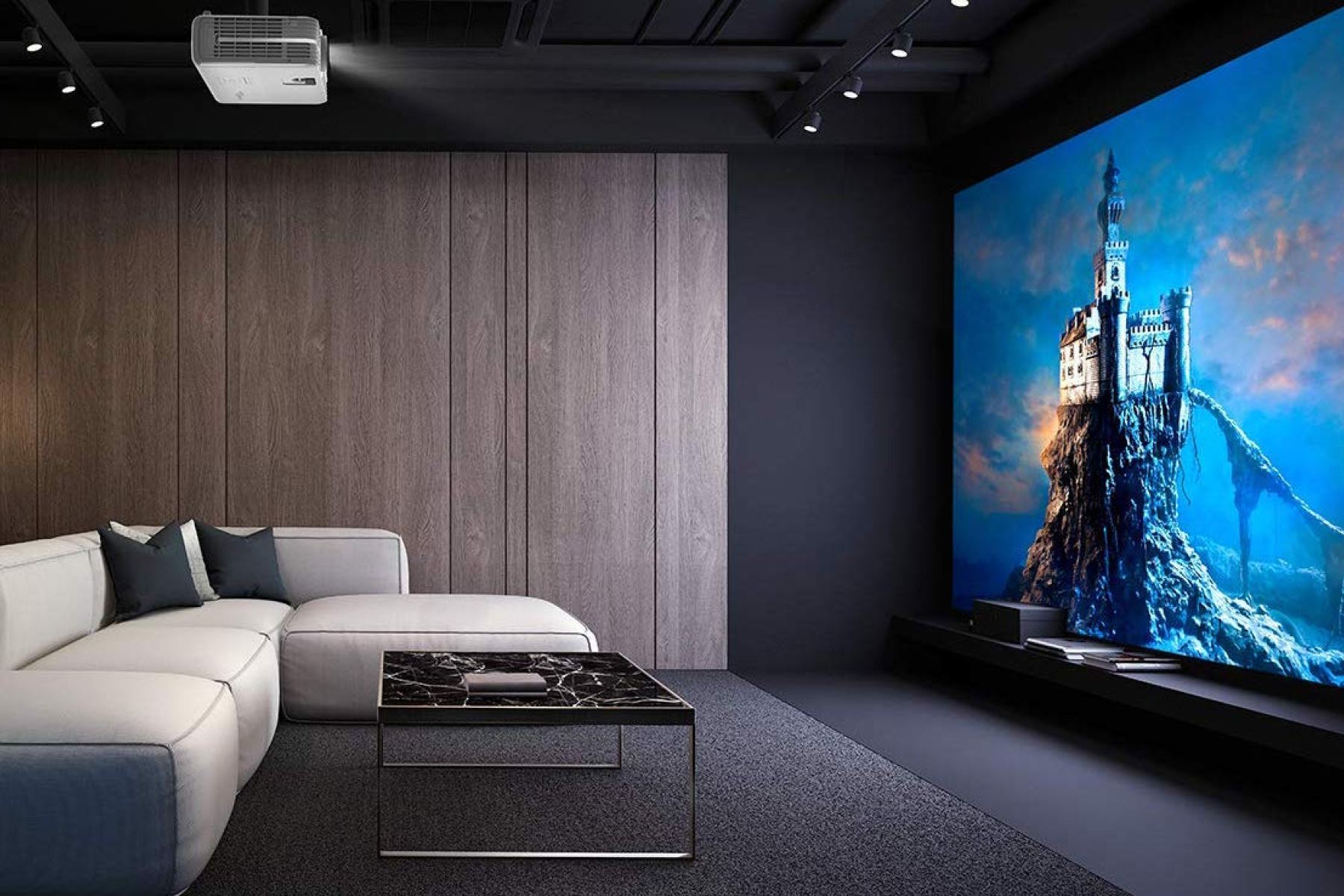 living room design with projector